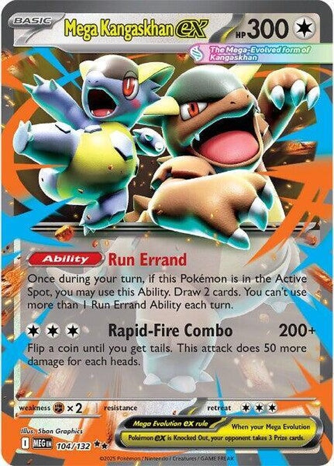 Pokémon Mega Evolution Mega Kangaskhan EX card, featuring vibrant artwork and detailed design, from the Pokémon trading card game.