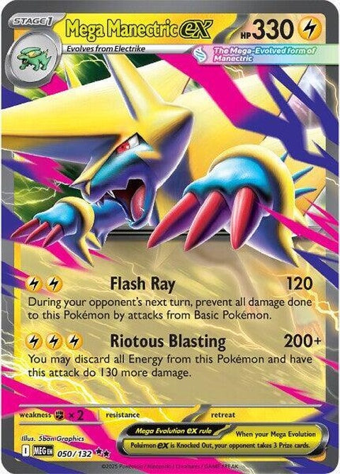 Pokémon Mega Evolution Mega Manectric EX trading card from the Singles series, featuring vibrant artwork of the Electric-type Pokémon.