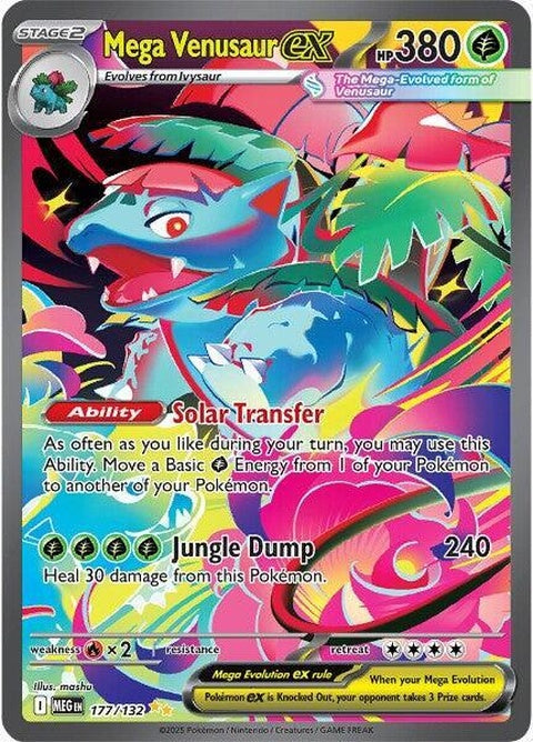 Pokémon Mega Evolution Mega Venusaur EX card featuring Mega Venusaur in a dynamic pose with vibrant artwork.