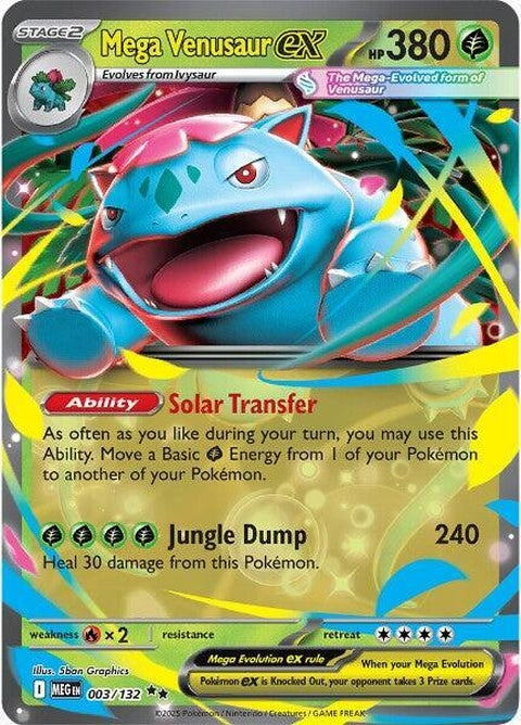 Mega Venusaur EX Pokémon card from Mega Evolution series, featuring detailed artwork of the Grass and Poison-type Pokémon.