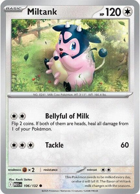 Pokémon Mega Evolution Miltank, a pink, cow-like Pokémon with a large horn, showcasing its Mega Evolution form.