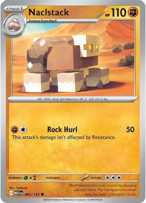 Pokémon Mega Evolution Naclstack, a Mega Evolution Pokémon, shown in its upgraded form with a blue and gray rocky appearance.