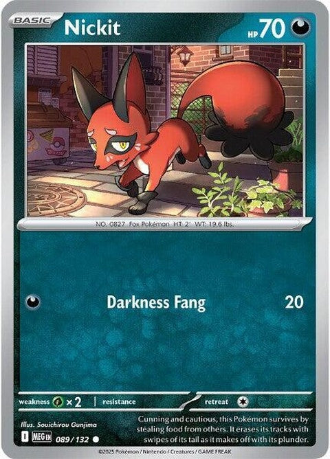 Pokémon Mega Evolution Nickit card, showcasing the fox-like Pokémon with vibrant artwork and detailed design.