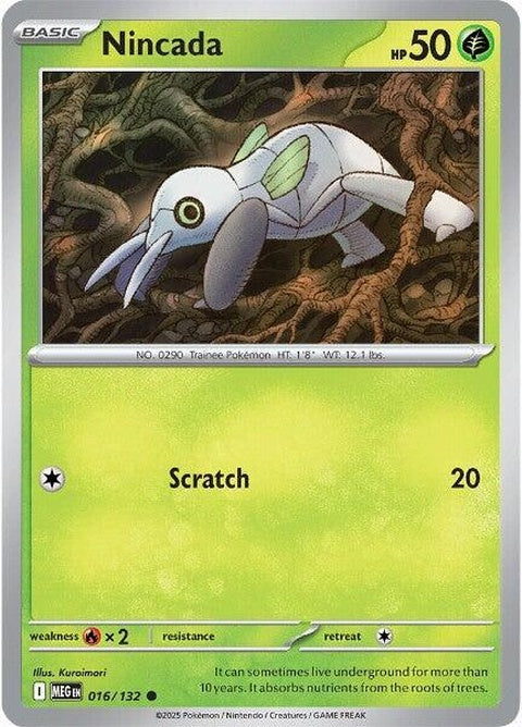 Mega Evolution Nincada Pokémon card featuring Nincada in its mega evolution form, detailed artwork and vibrant colors.