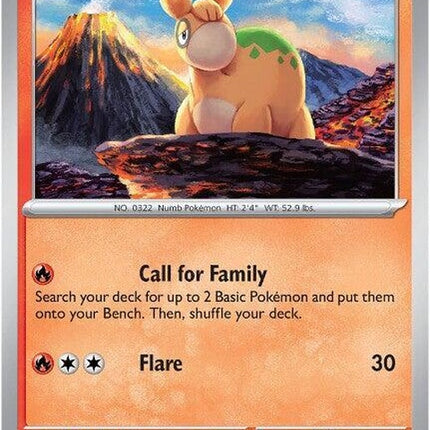 Mega Evolution Numel from Pokémon, showcasing its enhanced form with fiery features in a dynamic pose.