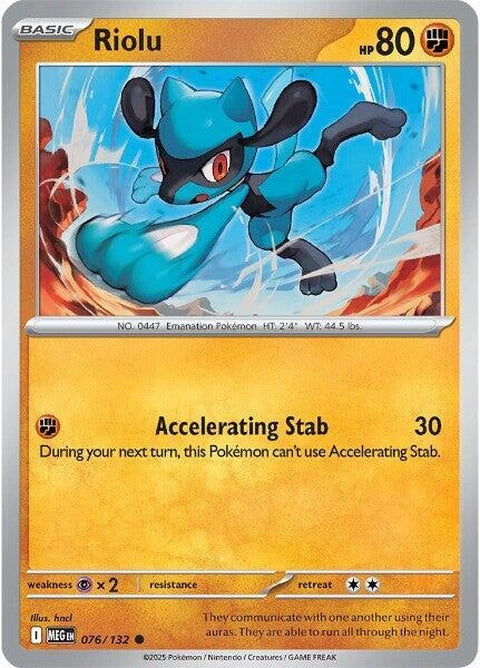 Image of Mega Evolution Riolu from Pokémon, showcasing its enhanced form with glowing energy and detailed design.