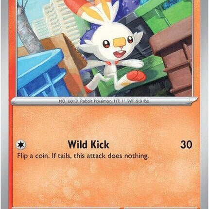 Mega Evolution Scorbunny Pokémon figure, showcasing its detailed design and vibrant colors on a white background.