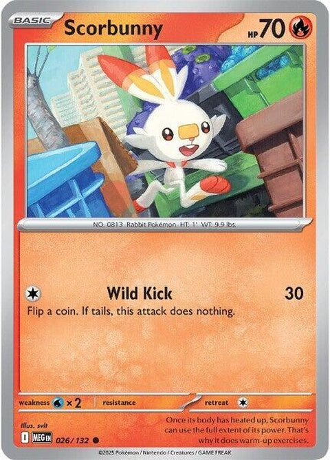 Mega Evolution Scorbunny Pokémon figure, showcasing its detailed design and vibrant colors on a white background.