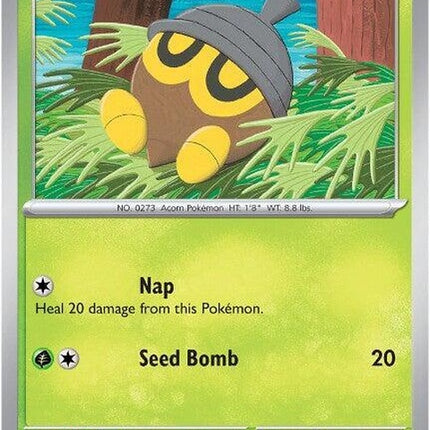 Mega Evolution Seedot Pokémon card, featuring the Pokémon in its mega evolution form with vibrant artwork and details.