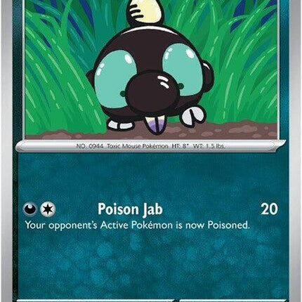 Pokémon Mega Evolution Shroodle card from the Singles series, featuring detailed artwork of the Pokémon in a dynamic pose.