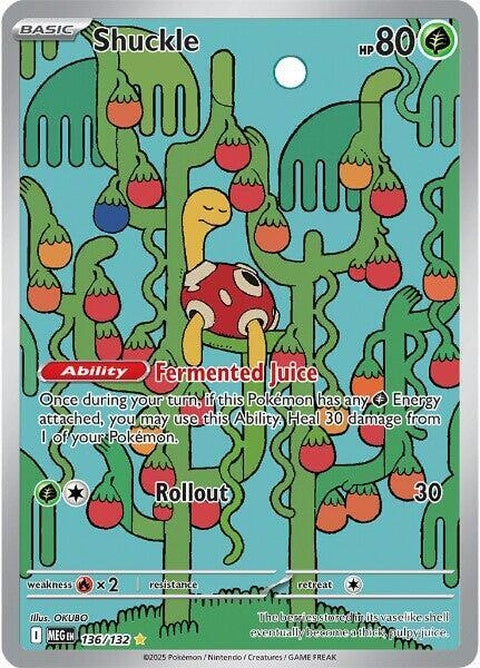 Image of Mega Evolution Shuckle Pokémon card, showcasing the shiny, detailed illustration and vibrant colors.