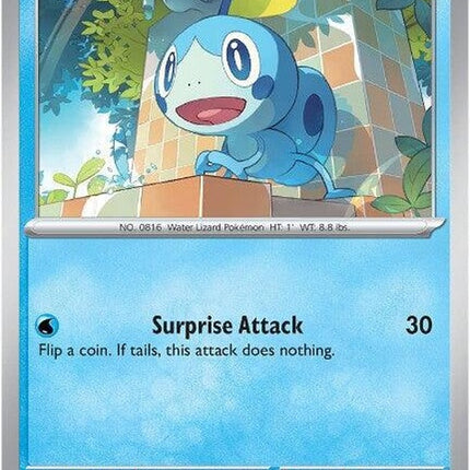 Pokémon Mega Evolution Sobble 39 single card, detailed illustration of the water-type Pokémon with vibrant colors.