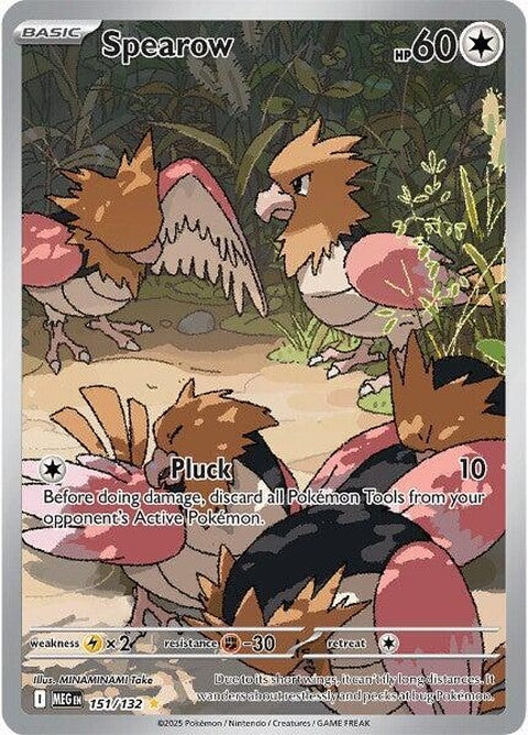 Mega Evolution Spearow Pokémon card from the 151 series, featuring the iconic bird in its Mega Evolution form.
