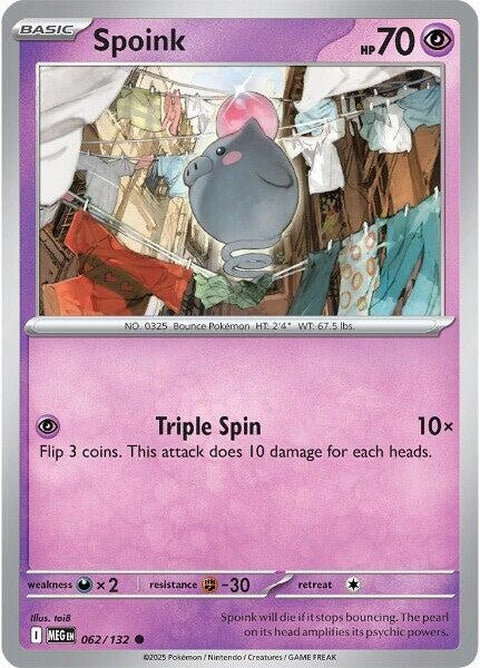 Mega Evolution Spoink Pokémon card, showing the Pokémon in its mega-evolved form with vibrant colors and detailed artwork.