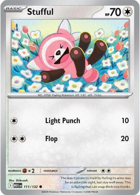 Mega Evolution Stufful Pokémon card, featuring a detailed illustration of the single-type Pokémon in vibrant colors.