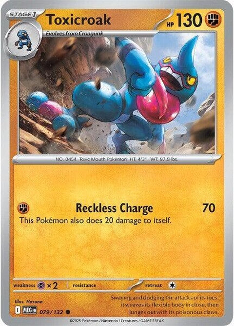 Mega Evolution Toxicroak Pokémon card featuring the Pokémon in its Mega form with vibrant artwork and detailed design.