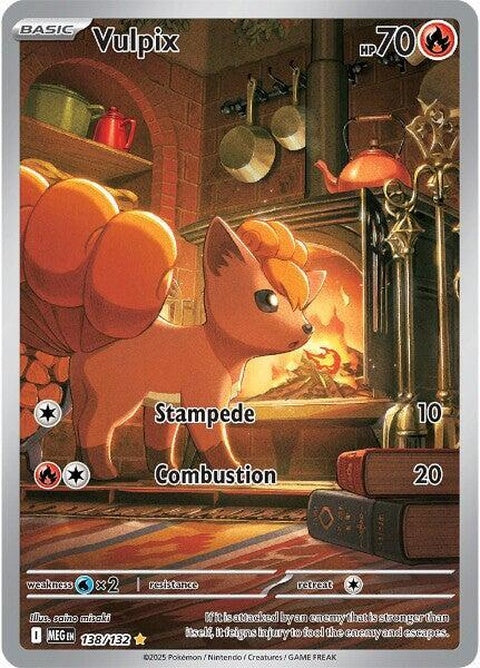 Mega Evolution Vulpix Pokémon card featuring the fiery fox in its enhanced form, with vibrant artwork and detailed design.