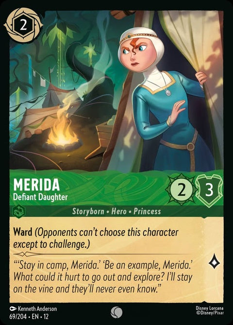 Disney Lorcana Merida - Defiant Daughter single card featuring Merida in a fierce pose with vibrant artwork.