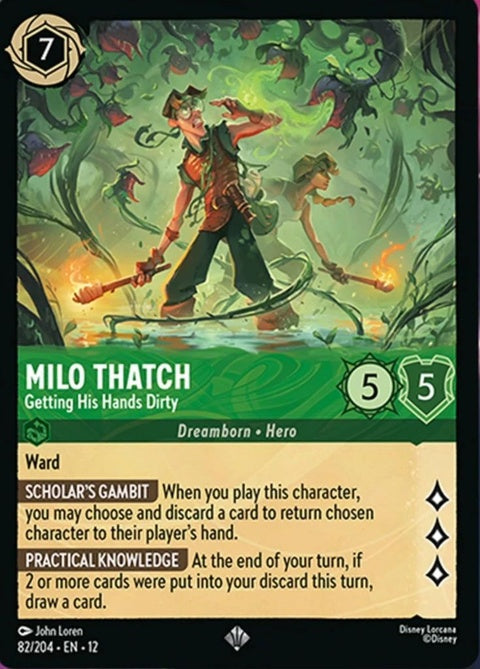 Disney Lorcana Milo Thatch single card featuring Milo getting his hands dirty, character from the Disney animated film.