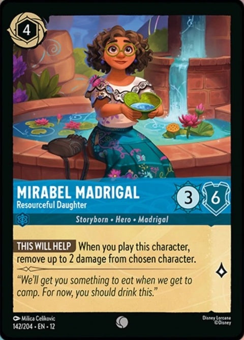Disney Lorcana Mirabel Madrigal resourceful daughter card from the Singles collection, featuring vibrant artwork of Mirabel.