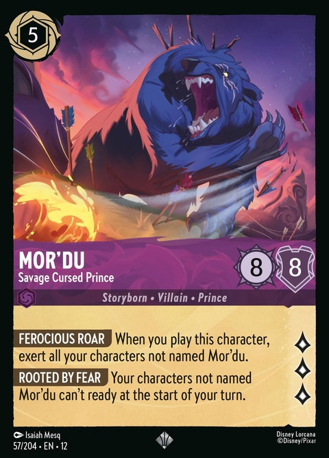 Disney Lorcana Mor'du Savage Cursed Prince single card from the 57 set, featuring detailed artwork of the cursed prince.