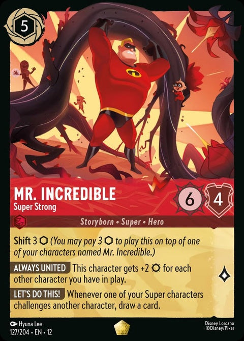 Disney Lorcana Mr. Incredible Super Strong single card featuring Mr. Incredible in a dynamic pose.