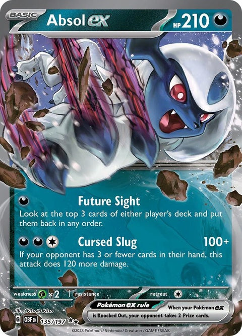 Pokémon Obsidian Flames Absol EX 135 single card featuring an illustration of Absol in dynamic pose.