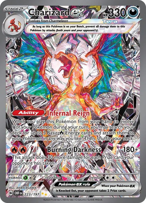 Pokémon Obsidian Flames Charizard EX card, single trading card featuring Charizard in fiery artwork from Pokémon.
