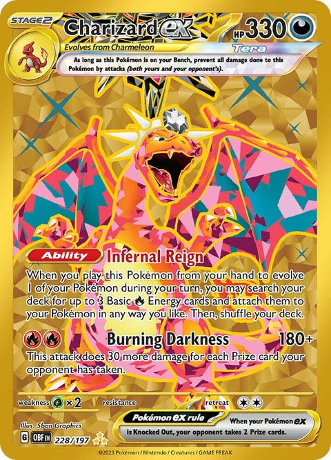 Pokémon Obsidian Flames Charizard EX single card featuring artwork of a fierce Charizard in fiery colors.