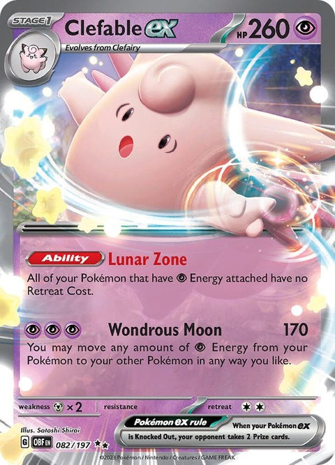 Obsidian Flames Pokémon Clefable EX card featuring artwork of a Clefable Pokémon from the Pokémon trading card game.
