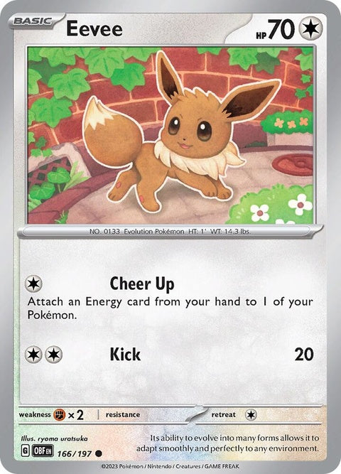Pokémon Obsidian Flames Eevee card, single trading card featuring Eevee in vibrant artwork, from the Pokémon Obsidian Flames series