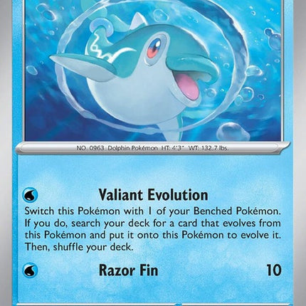 Pokémon Obsidian Flames Finizen 60/197 single card featuring a blue aquatic Pokémon with fins and a playful expression.