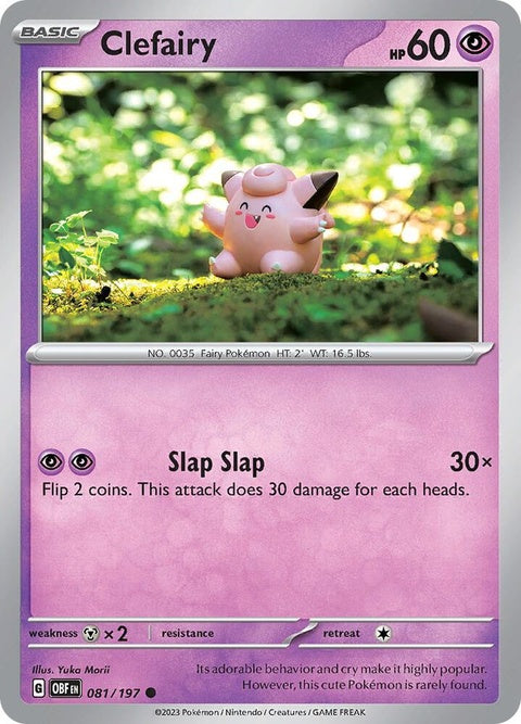 Obsidian Flames Pokémon card featuring Clefairy, type Singles, from the Pokémon brand with vibrant artwork and detailed design.