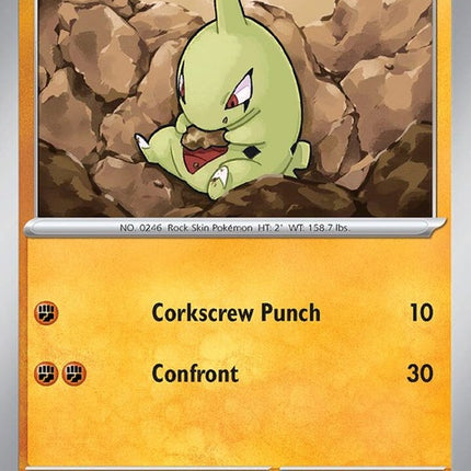 Pokémon Obsidian Flames Larvitar single card, detailed artwork featuring Larvitar from the Pokémon trading card game.