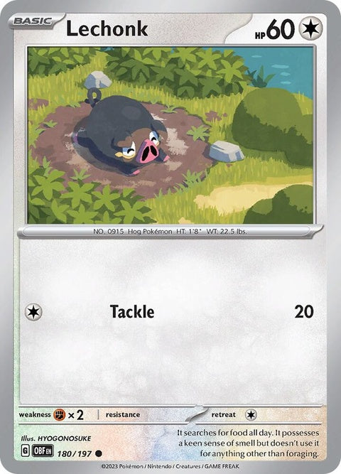 Pokémon Obsidian Flames Lechonk 180 card, a single Pokémon trading card featuring Lechonk from the Obsidian Flames set.