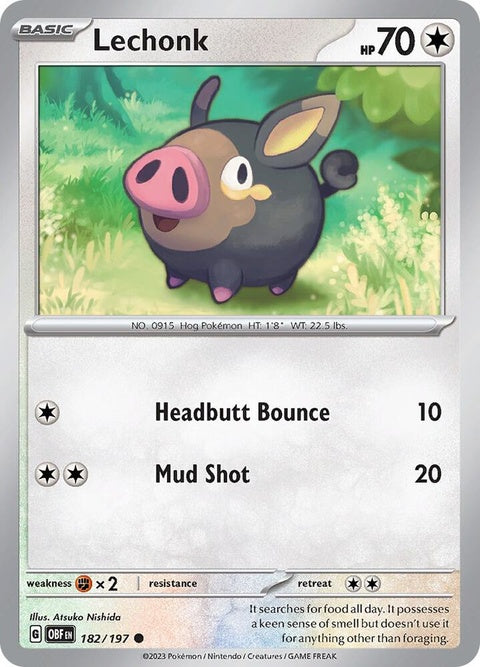 Pokémon Obsidian Flames Lechonk single card featuring Lechonk character from the Pokémon trading card game.
