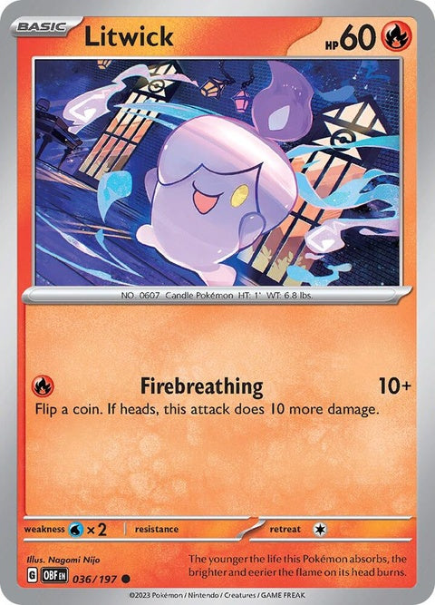 Litwick Pokémon figure from Obsidian Flames set, single collectible toy, detailed design and vibrant colors.