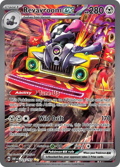 Pokémon Obsidian Flames Revavroom EX single card featuring detailed artwork of Revavroom Pokémon in dynamic pose.