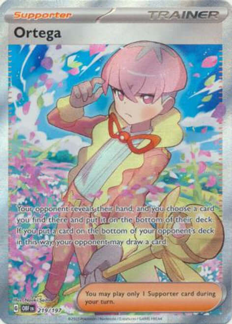 Ortega 219/197 Full Art trading card from Obsidian Flames set by KTM Collectibles, featuring vibrant artwork and detailed design.