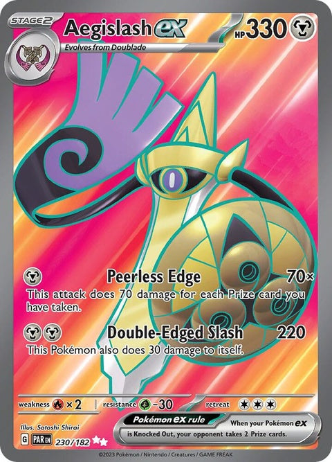 Pokémon Paradox Rift Aegislash EX card from the Singles set, featuring detailed artwork of the ghost and steel-type Pokémon.