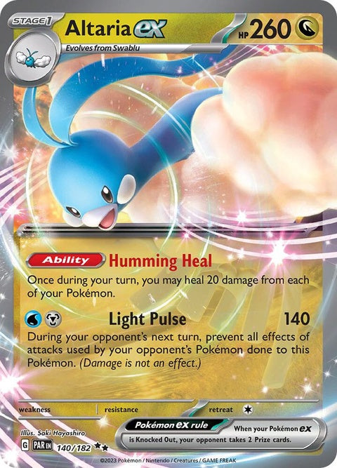 Altaria EX Pokémon card from Paradox Rift set, featuring artwork of a dragon and bird hybrid with vibrant colors.