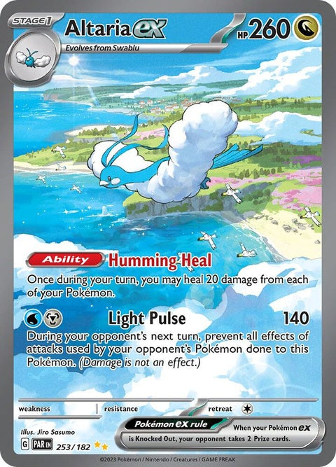 Altaria EX Pokémon card from Paradox Rift set, featuring a detailed illustration of the dragon and flying type Pokémon.