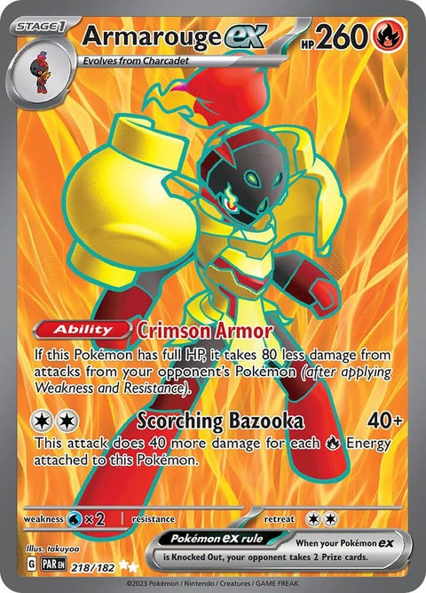 Pokémon Paradox Rift Armarouge EX card from the Singles series, featuring detailed artwork of the Fire/Psychic Pokémon.