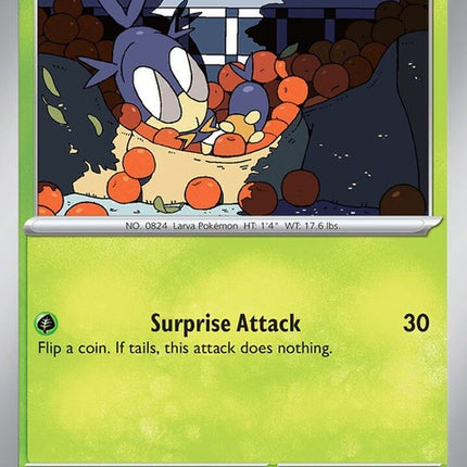 Pokémon Paradox Rift Blipbug single card, featuring artwork of the Bug Pokémon from the Pokémon trading card game.