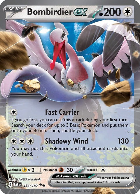 Pokémon Paradox Rift Bombirdier-EX card from the Singles collection, featuring detailed artwork and vibrant colors.