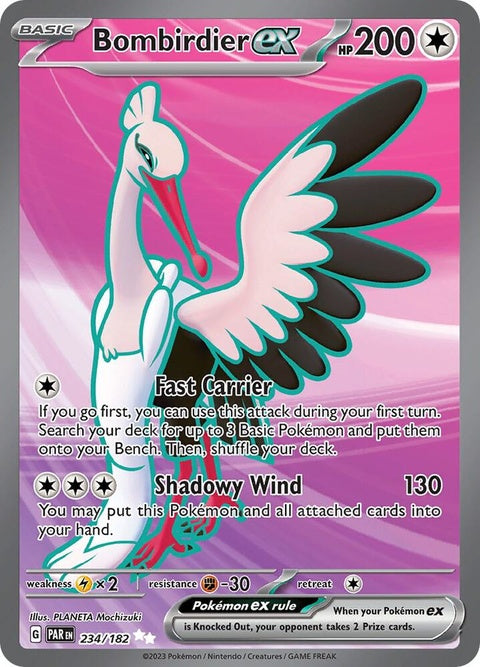 Pokémon Paradox Rift Bombirdier EX card, single trading card featuring detailed artwork of Bombirdier from the Pokémon TCG.