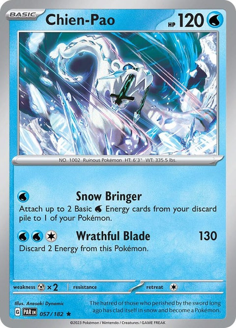 Pokémon Paradox Rift Chien-Pao card, Singles, featuring detailed artwork of the legendary Pokémon on a vibrant background.