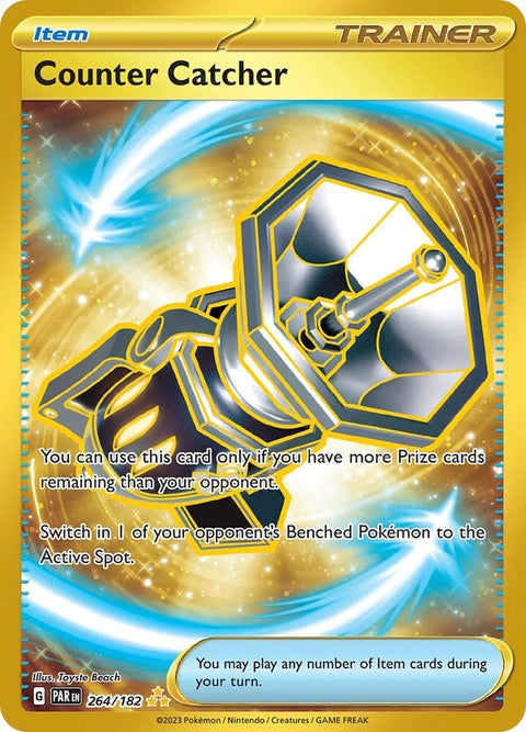 Pokémon Paradox Rift Counter Catcher singles card, featuring dynamic artwork of a Pokémon-themed trading card.