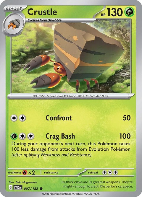 Pokémon Paradox Rift Crustle single card, detailed art, vibrant colors, featuring Crustle in a dynamic pose.