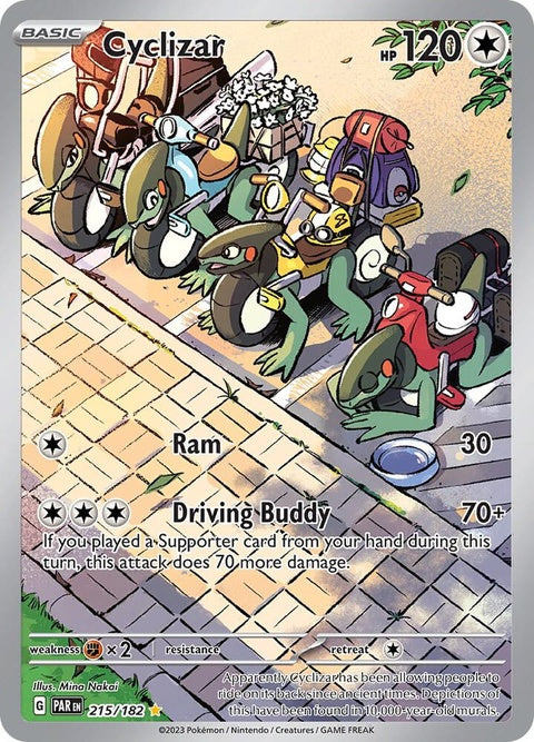 Pokémon Paradox Rift Cyclizar, a single card from the Pokémon trading card game, featuring detailed artwork of the Pokémon.